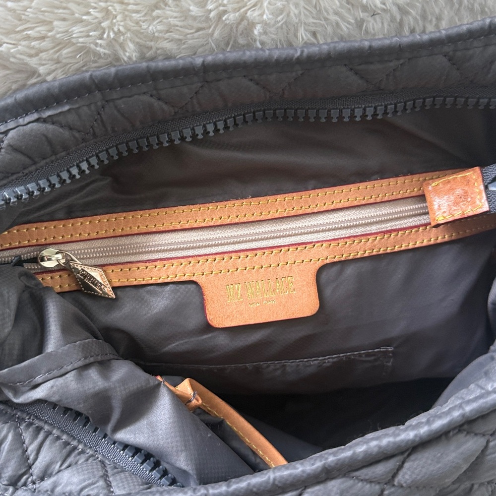 MZ WALLACE Parker Quilted Nylon Crossbody Bag Messenger Bag Purse Gray Medium Sz - Picture 15 of 16